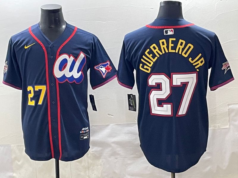 Men 2025 Toronto Blue Jays 27 Guerrero jr Blue All star Blank Blue Nike MLB Jersey style 4